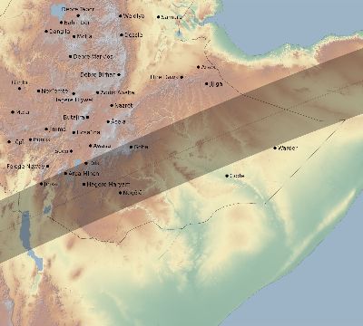 Map of the eclipse path across Ethiopia on 07/05/2168
