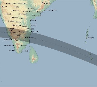 Map of the eclipse path across India on 07/05/2168