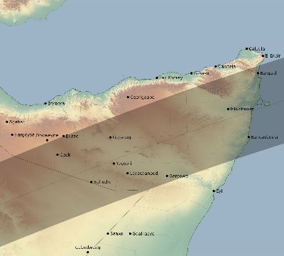 Map of the eclipse path across Somalia on 07/05/2168