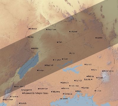 Map of the eclipse path across Uganda on 07/05/2168