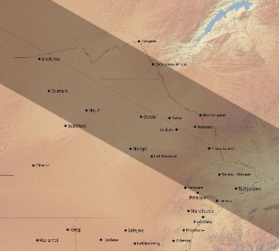 Map of the eclipse path across Botswana on 12/29/2168