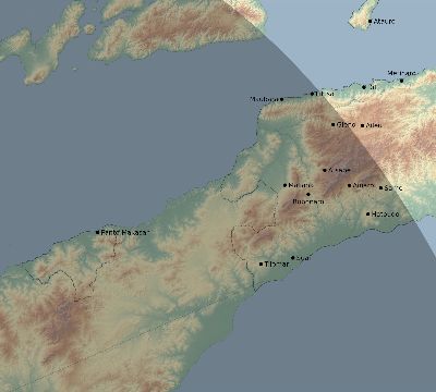 Map of the eclipse path across Timor-Leste on 12/29/2168