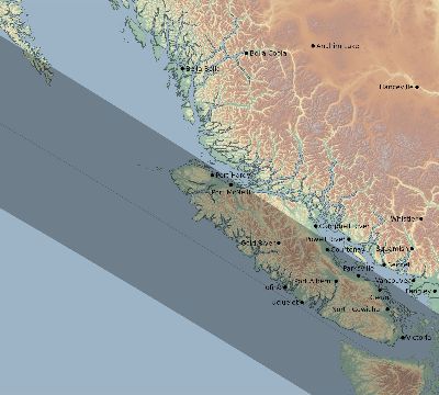 Map of the eclipse path across Canada on 06/25/2169