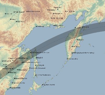 Map of the eclipse path across Russia on 06/25/2169