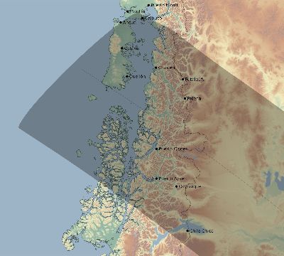 Map of the eclipse path across Chile on 12/18/2169