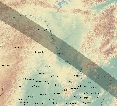 Map of the eclipse path across China on 10/29/2171