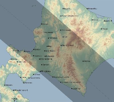 Map of the eclipse path across Japan on 10/29/2171