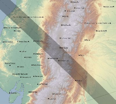 Map of the eclipse path across Ecuador on 10/17/2172