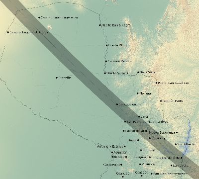 Map of the eclipse path across Paraguay on 10/17/2172