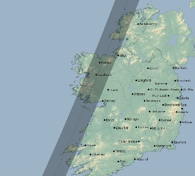 Map of the eclipse path across Ireland on 04/12/2173