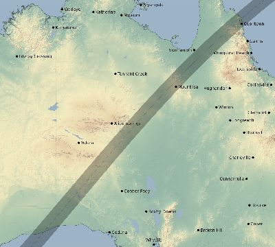 Map of the eclipse path across Australia on 02/21/2175