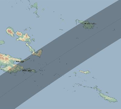 Map of the eclipse path across Papua New Guinea on 02/21/2175