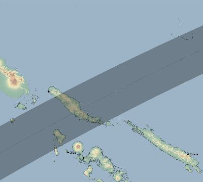 Map of the eclipse path across Solomon Islands on 02/21/2175