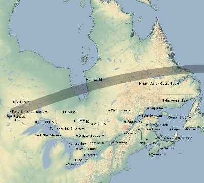 Map of the eclipse path across Canada on 08/16/2175