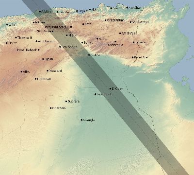 Map of the eclipse path across Algeria on 08/16/2175