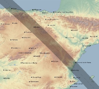 Map of the eclipse path across Spain on 08/16/2175