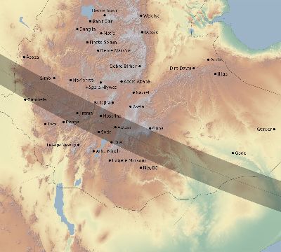 Map of the eclipse path across Ethiopia on 08/16/2175