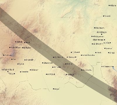 Map of the eclipse path across Sudan on 08/16/2175