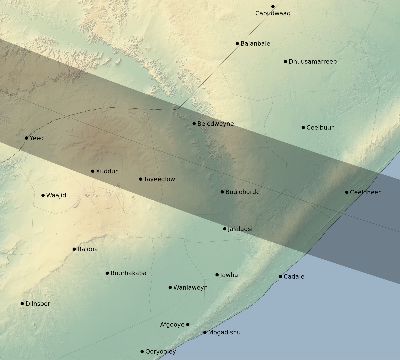 Map of the eclipse path across Somalia on 08/16/2175