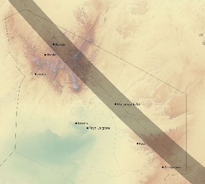 Map of the eclipse path across Chad on 08/16/2175