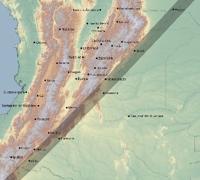 Map of the eclipse path across Colombia on 02/10/2176