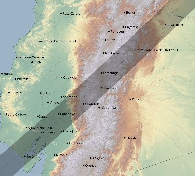 Map of the eclipse path across Ecuador on 02/10/2176