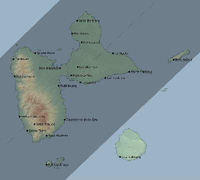 Map of the eclipse path across Guadeloupe on 02/10/2176