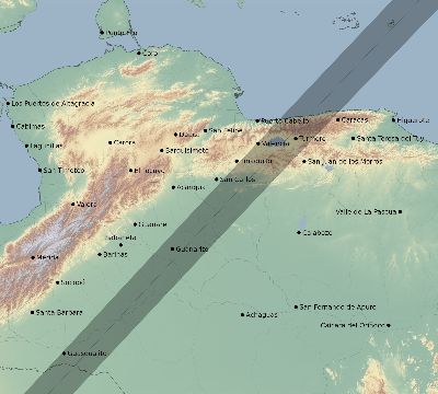 Map of the eclipse path across Venezuela on 02/10/2176