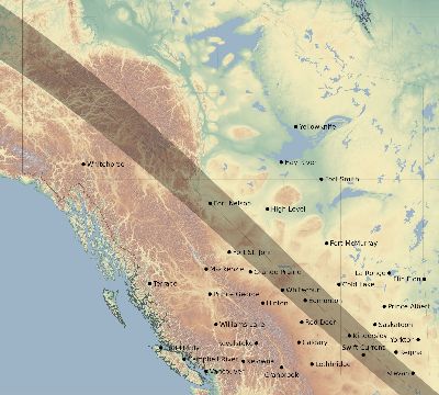 Map of the eclipse path across Canada on 06/16/2178