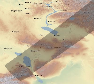 Map of the eclipse path across Kazakhstan on 06/16/2178
