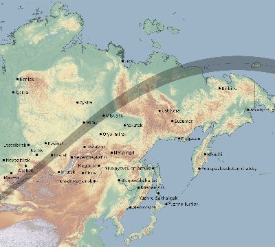 Map of the eclipse path across Russia on 06/16/2178