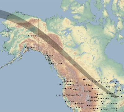 Map of the eclipse path across United States on 06/16/2178