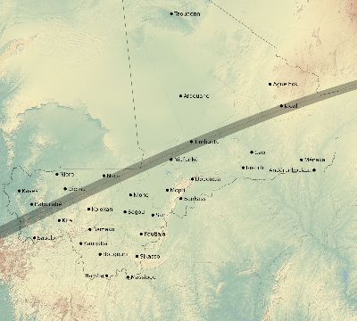 Map of the eclipse path across Mali on 06/05/2179