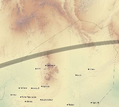 Map of the eclipse path across Niger on 06/05/2179