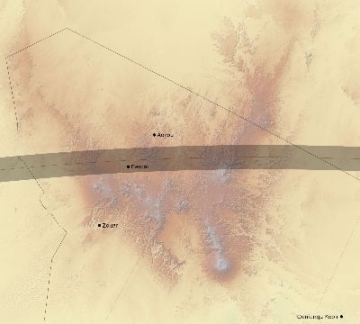 Map of the eclipse path across Chad on 06/05/2179