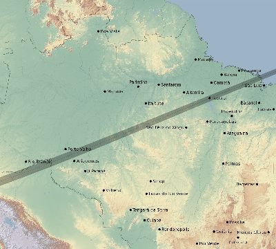 Map of the eclipse path across Brazil on 11/28/2179