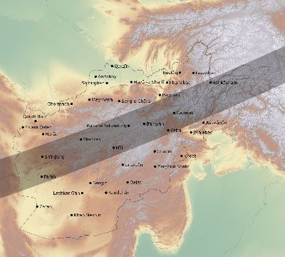 Map of the eclipse path across Afghanistan on 11/17/2180