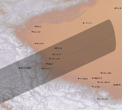 Map of the eclipse path across China on 11/17/2180