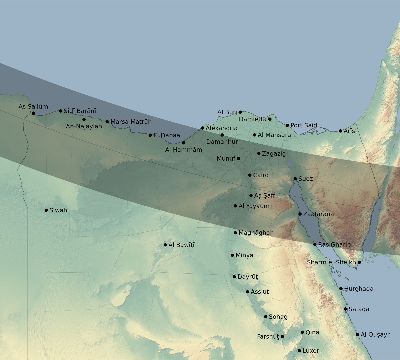 Map of the eclipse path across Egypt on 11/17/2180