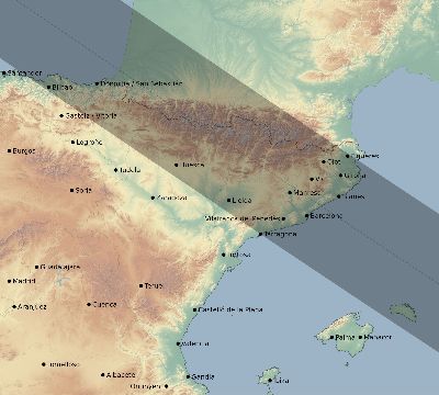 Map of the eclipse path across Spain on 11/17/2180