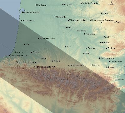 Map of the eclipse path across France on 11/17/2180