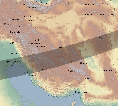 Map of the eclipse path across Iran on 11/17/2180