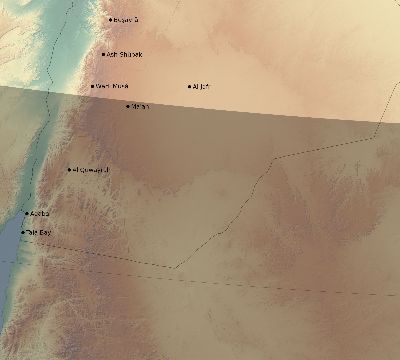 Map of the eclipse path across Jordan on 11/17/2180