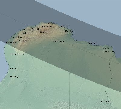Map of the eclipse path across Libya on 11/17/2180