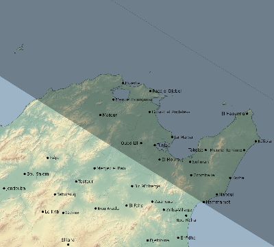 Map of the eclipse path across Tunisia on 11/17/2180