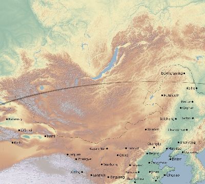 Map of the eclipse path across China on 04/03/2182