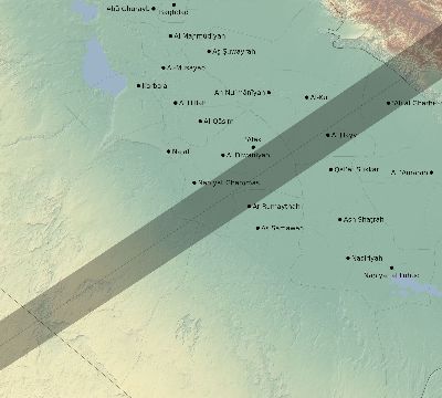 Map of the eclipse path across Iraq on 04/03/2182