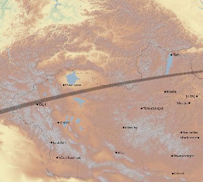 Map of the eclipse path across Mongolia on 04/03/2182