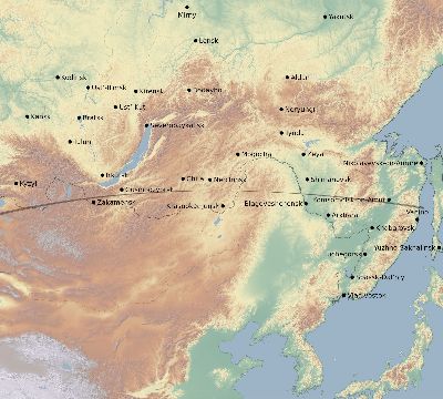 Map of the eclipse path across Russia on 04/03/2182