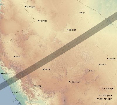 Map of the eclipse path across Saudi Arabia on 04/03/2182